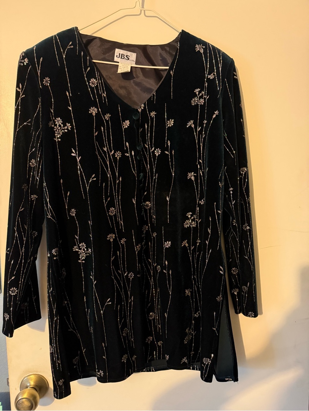 J.B.S. Black Velvet Jacket with Silver Floral Embroidery